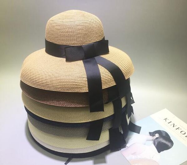 

new arrival fashion sun hat women's summer bow straw hats for women beach headwear chapeau femme hepburn black hats, Blue;gray