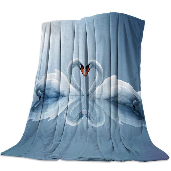 

pairs of swans snuggled in the lake's reflection flannel fleece bed blanket bedspread coverlet bed cover soft warm blankets