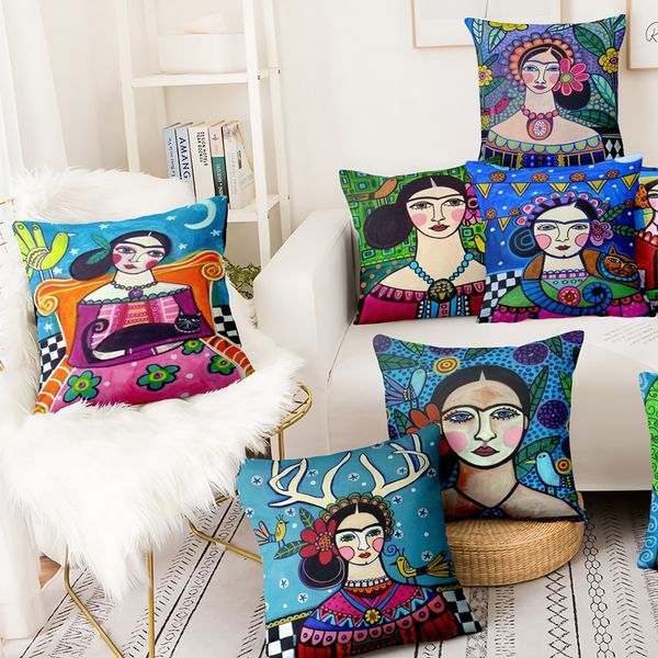 

home pillow decoration mexican girl painting cushion decorative pillow home decor almofadas decorativas para sofa throw