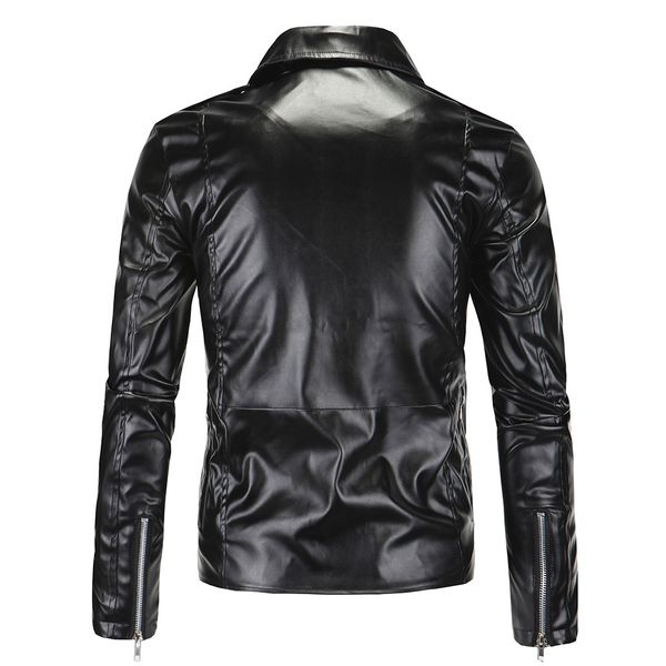

aowofs new style locomotive leather coat-style multi-zipper fold-down collar slim fit washing pu leather jj-xy105, Black