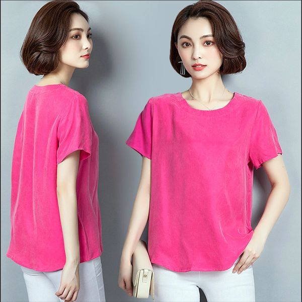 

copper ammonia women's short sleeve 2020 loose silk shirt belly umbrella simple large size coat silk jacket top, White