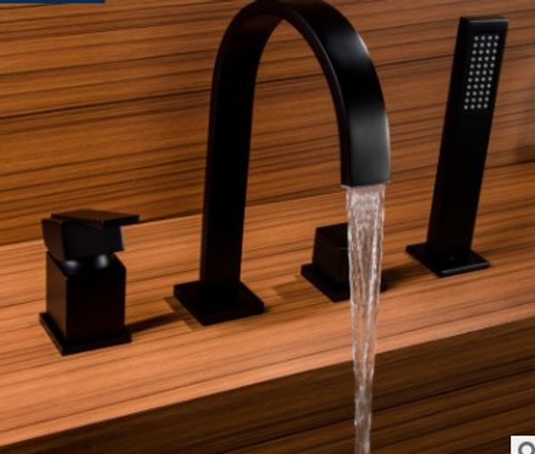 

black flower bathtub faucet split suit cold and copper double-handle cylinder-side faucet