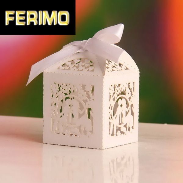 

gift wrap wedding party favor boxes with ribbon paper for 100pcs