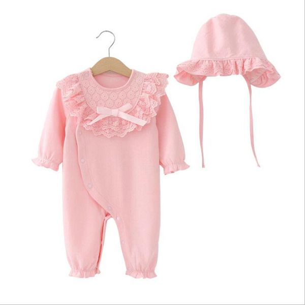 

Newborn Romper Baby Clothes Cotton Princess Jumpsuit & Headband 2 Pcs Lace Infant Party Baby Rompers Clothing Set, Pink