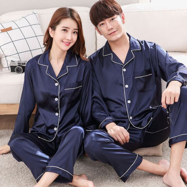 

fzslcyiyi pajama suit satin silk pajamas sets couple sleepwear family pijama lover night suit men & women casual home clothing, Black;brown