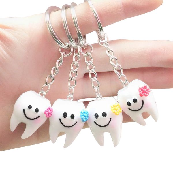 

20 pcs keychain key ring hang tooth shape cute dental gift, Silver