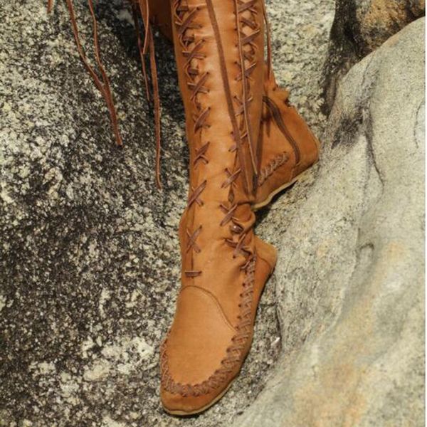 

xingdeng ladies bandage lace up european design western boots women high tassels spring autumn motocycle boots shoes, Black