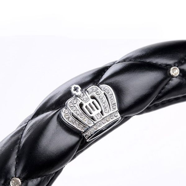 

38cm crystal crown studded rhinestone covered pu leather car steering wheel cover steerings covers m8617