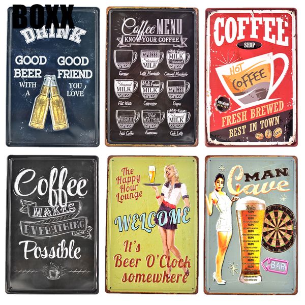 

vintage coffee beer 3d embossed metal sign retro closed open tin plate door sign irish pub cafeteria restaurant cafe home decor