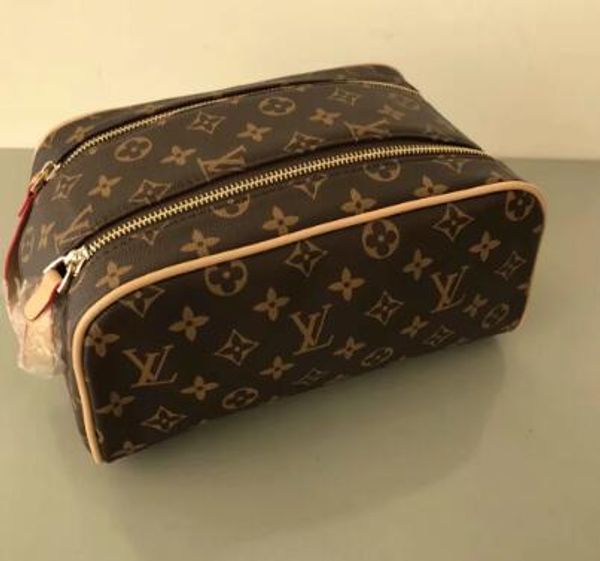 

wholesale and retail mens and womens double zipper cosmetic bag leather makeup package clutch handbag luxury designer wash bags
