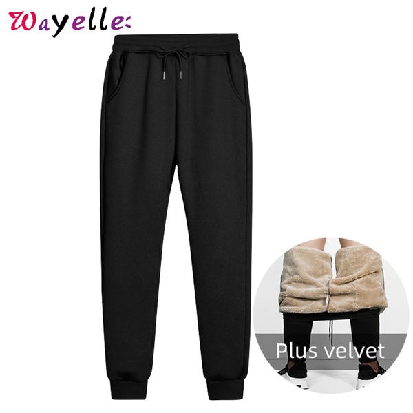 

cashmere plus velvet thicken pants men winter fleece sweatpants pants men warm elastic waist track warm mens jogger, Black