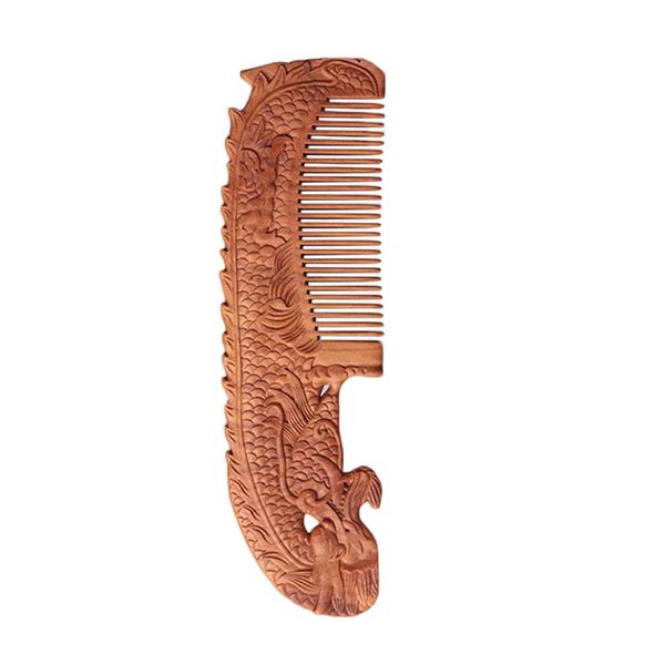 

1pc hair comb carved pocket peach wood anti-static natural hair brush comb health care combs massage for girls women, Silver