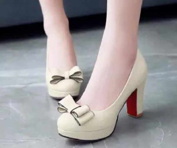 

bowknot women's shoes in spring and autumn high coarse heel round head @155, Black
