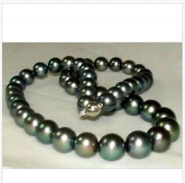 

new stunning 10-11mm perfect round tahitian black pearl necklace 18 inch, Silver