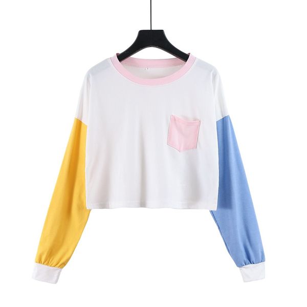

лоскутное пуловер tops casual толстовка мода женщины повседневная длинным рукавом цвет лоскутная карманный толстовка пуловер tee, Black