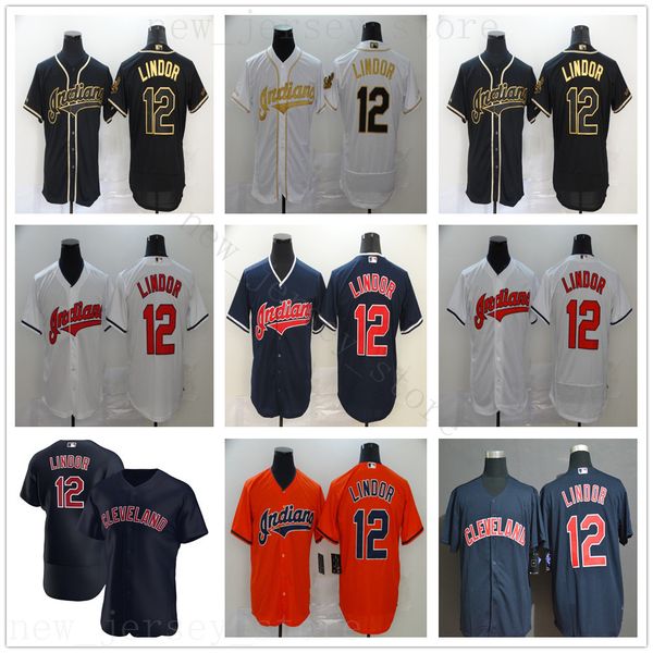 

2020 new seasons baseball francisco 12 lindor jerseys stitched nk team gold white black red navy baseball jerseys, Blue;black
