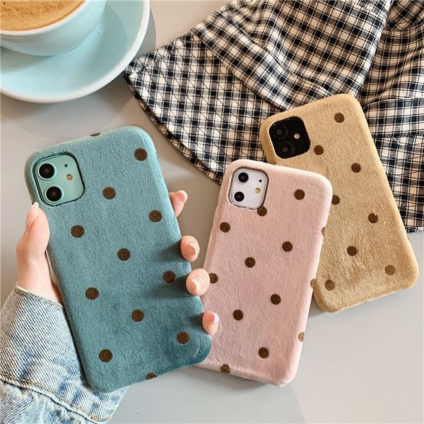 

cloth texture love heart wave point phone case for iphone 11 pro max 7 8 plus x xs xr xs max soft warm pu fundas