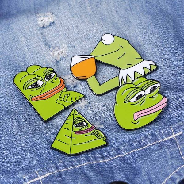 

4 styles frog pepe enamel pins funny facial expression brooches lapel pin badges pop culture pins frog jewelry gift for friends, Gray