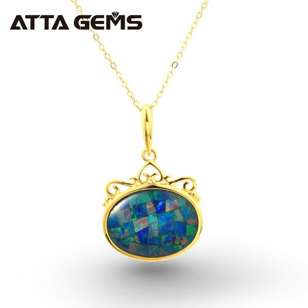 

blue opal sterling silver pendant deep blue opal fashion and romantic design special for wedding jewelry special birthday gift, Golden;white