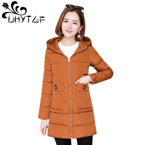 

uhytgf fashion winter jacket women down jacket slim plus size long hooded students women thicken warm cotton outwear 158, Tan;black