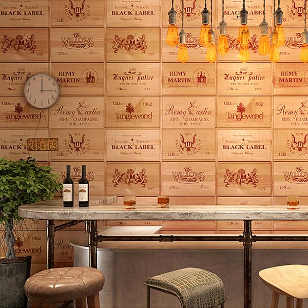 

3d personality winery wallpaper retro chinese classical imitation wood grain wood stereo wallpaper bar restaurant background