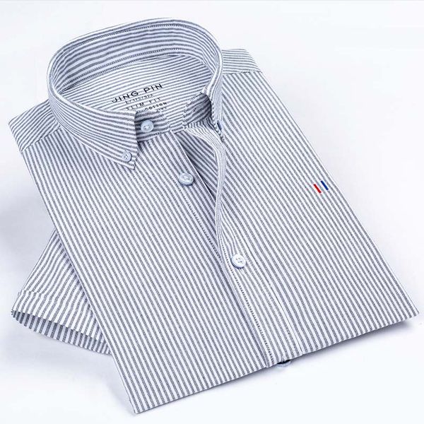 

aoliwen summer cotton oxford men's short sleeved shirt youth casual white shirt slim short sleeve striped flannel oxford 5xl, White;black