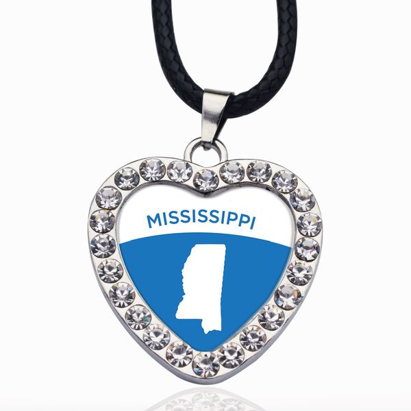 

mississippi outline circle charm crystal round small pendant necklace elegant women jewelry gifts, Bronze;silver