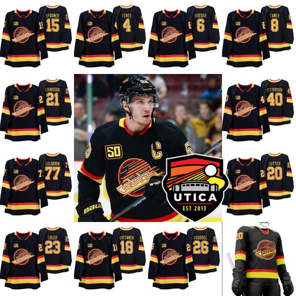 

53 bo horvat captain vancouver canucks copper 7 series jersey quinn hughes brock boeser elias pettersson jacob markstro antoine roussel, Black;red