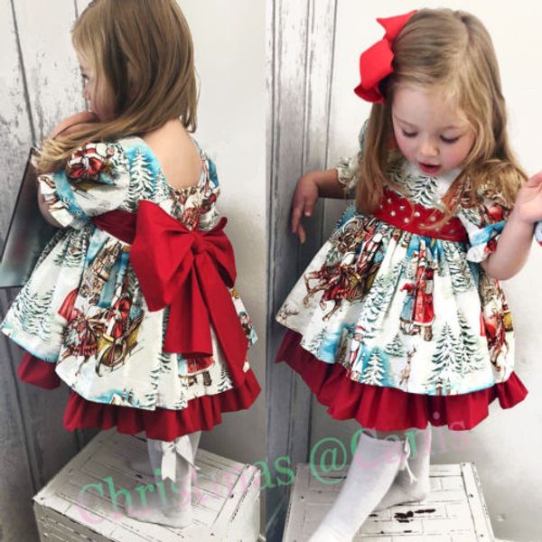 

2019 new christmas santa dress toddler kid baby girl xmas tutu dress flared party santa swing christmas clothes 2-6t, Red;yellow