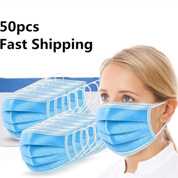 

50 pcs disposable face masks 3-layer anti dust breathable face mask sanitary men and women mask