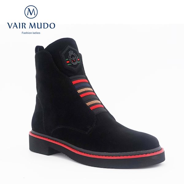 

vair mudo handmade winter spring autumn ankle boot genuine leather comfortable square low heels lady boots dx1, Black