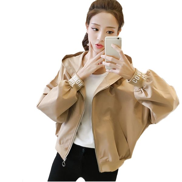 

new fashion 2019 spring autumn women's short basic coats female casual baseball zipper long sleeve hooded outerwear jackets, Black;brown