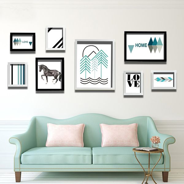 

new 8 pcs/set modern wall hanging picture frames wood wall frames suit for room space decorative marcos para fotos
