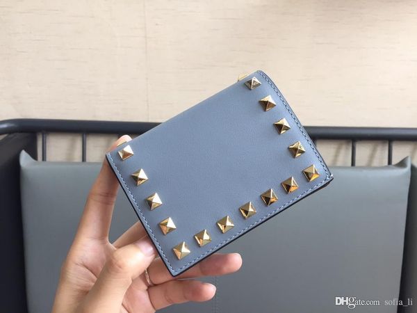 

desiger women folding wallet, valention new studed bi-fold wallets, short clip logo card holder multi-card coin purse practical middle, Black