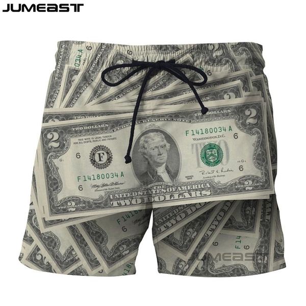 

jumeast марка мужчины / женщины 3d напечатанный доллар сша бордшортов спорт quick dry пляж повседневный деньги sweatpants короткие штаны, White;black