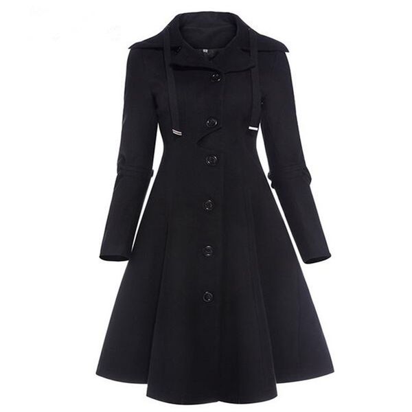 

fashion long medieval trench coat women winter black stand collar gothic coat elegant women vintage female 2018, Tan;black