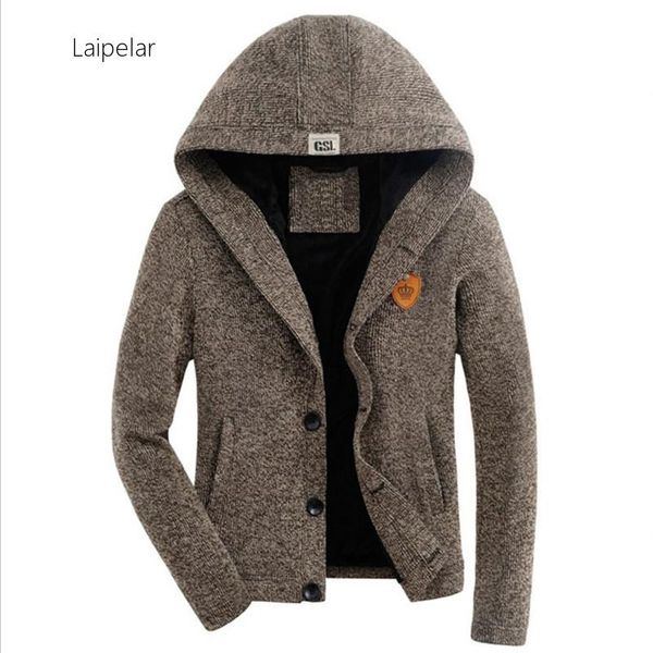

men's sweaters men cardigan fall winter thick velvet warm hooded wool quality casual sweater khaki color cashmere, White;black