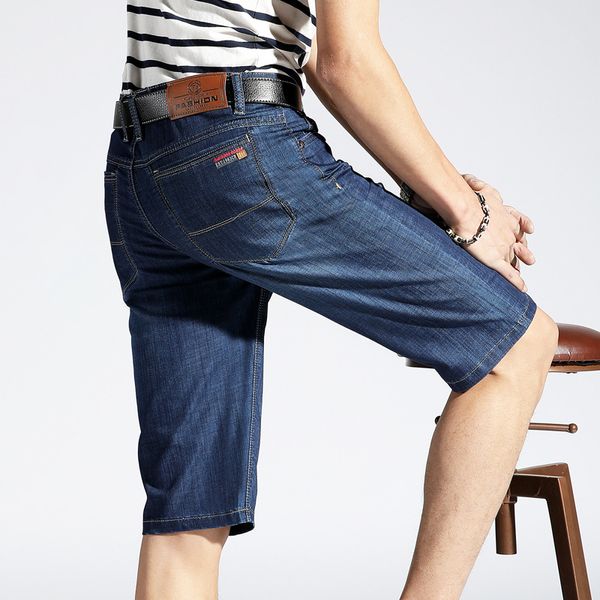 

high-waisted loose-fit denim shorts men's summer thin section middle-aged capri shorts short dad 40-year-old 50, Blue