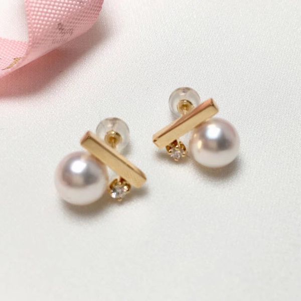 

серия balance pearl серьги стержня стерлингового серебра s925 гальванических 18k золото diamond природный жемчуг серьги ожерелье серьги, Golden