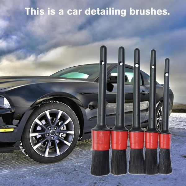 

5pcs multi-functional natural boar hair car detailing brushes cleaning tool for washing slit seat interior gap rims