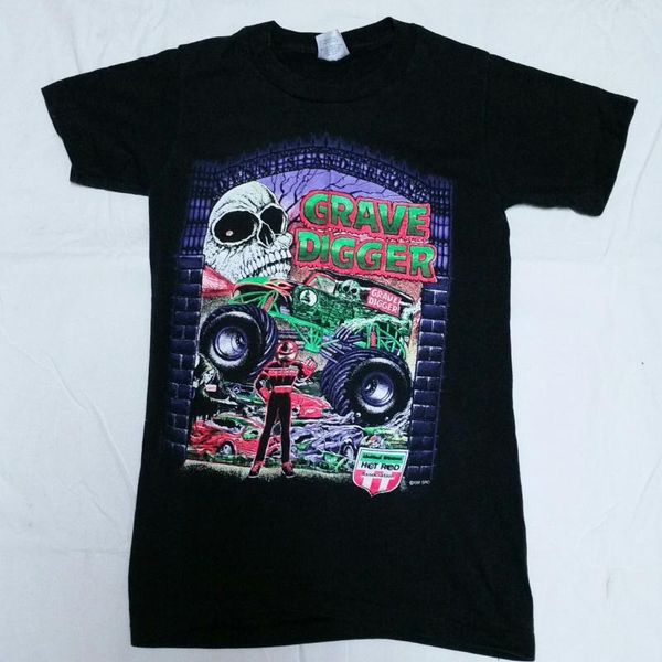 

vtg 1991 grave digger t shirt rod 90s tee 50 50 monster truck racer small men t shirt ing, White;black