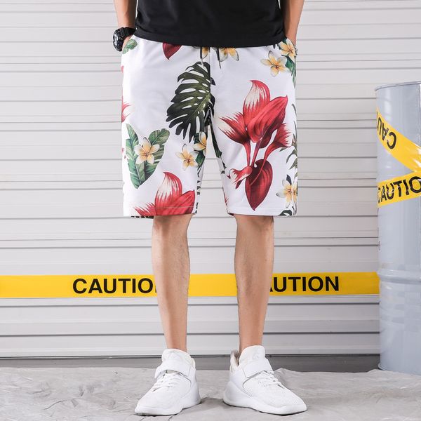 

2019 summer new beach style cotton shorts men's casual flowers camouflage 5 points loose simple beach pants, White;black