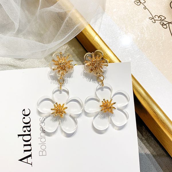 

shiny side new fashion brand jewelry acrylic flower stud earrings for women clear simple style gift earrings ing, Golden;silver
