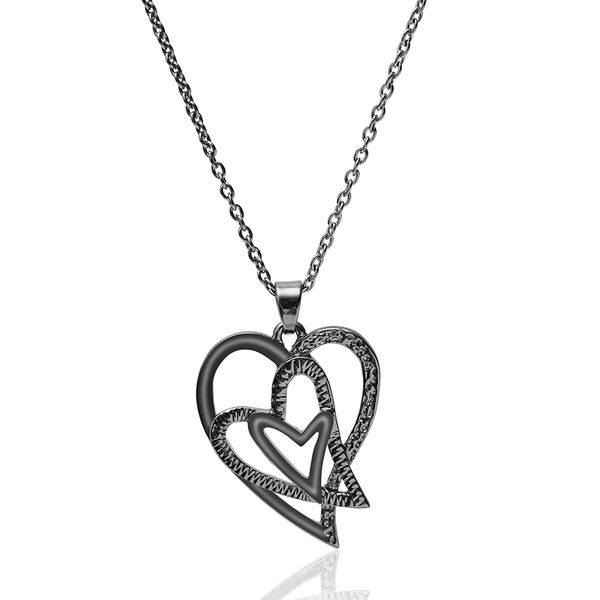 

love valentine's day multiple love heart pendant necklace black color cold cool personality jewelry necklace for women, Silver