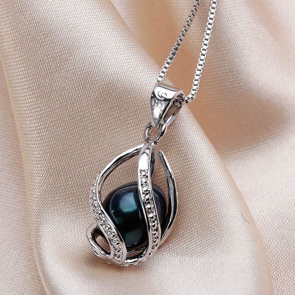

selling 100% natural pearl cage pendant 925 sterling silver fashion women real black freshwater pearl necklace lowest price