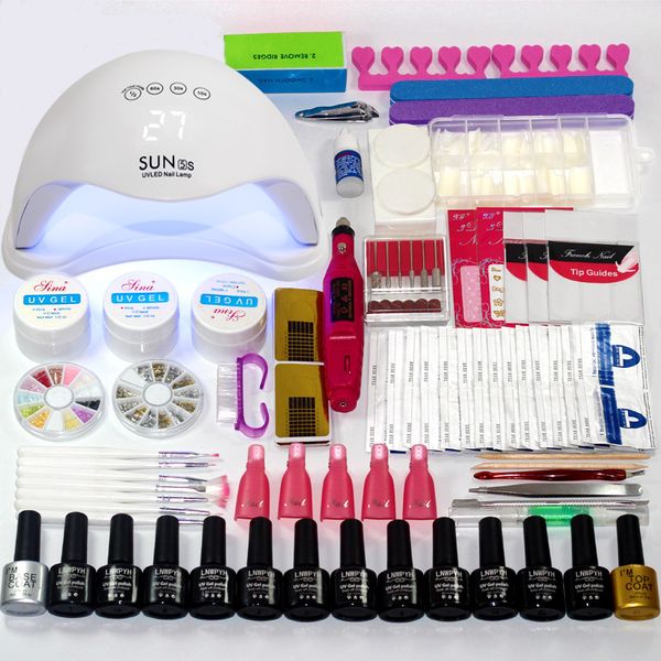 

nail set 36w/48w/54w uv led lamp dryer with nail gel polish kit soak off manicure set gel polish for art tools