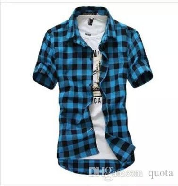 

fashion mens slim shirt short sleeve plaid 3 colors male summer mens shirt, White;black