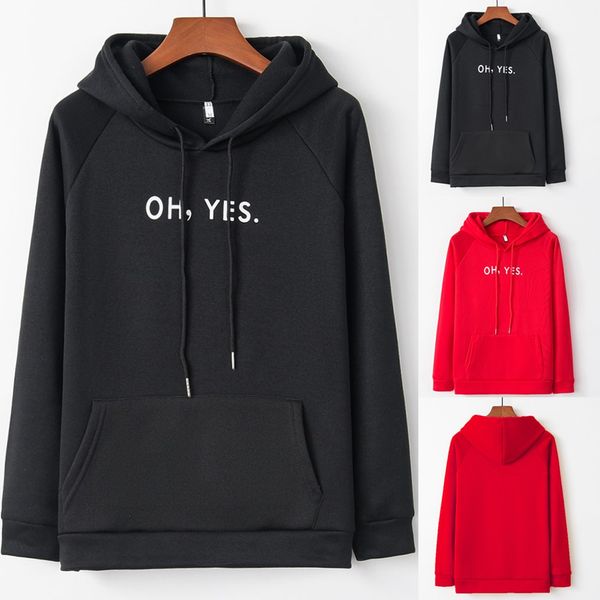 

womens long sleeve oh yes print hoodie sweatshirt hooded pullover blouse, White;black