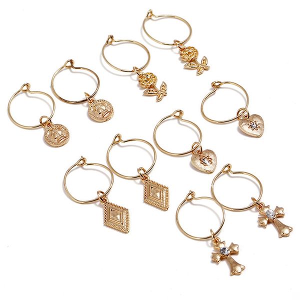 

fashion circle round hoop earrings women gold color rose crystal hiphop brincos boho jewelry gifts 5 pairs, Golden;silver