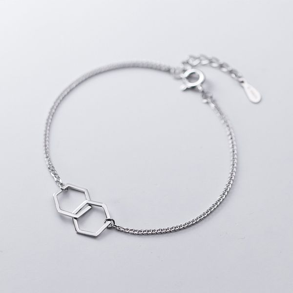 

925 sterling silver korean fashion double geometry loop bracelet for women girls lady fashion jewelry gift, Golden;silver